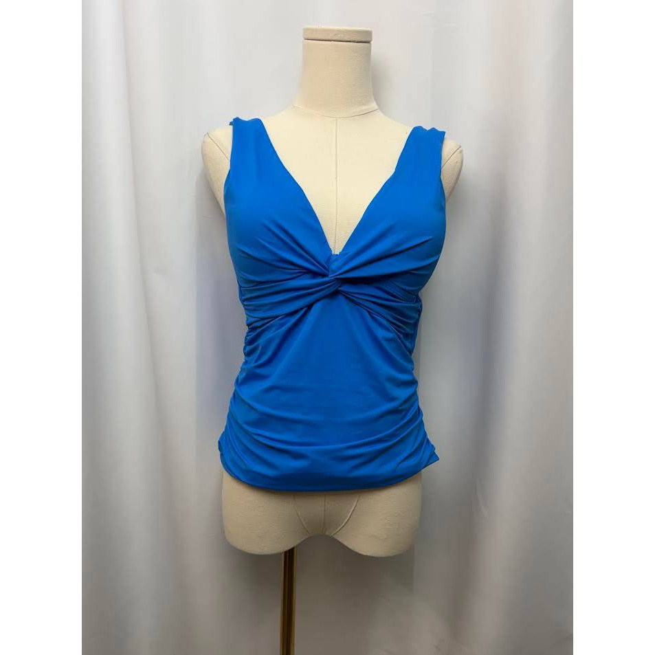 La Blanca Women Blue Twist Front Ruched Tankini Swimsuit Top Size 8